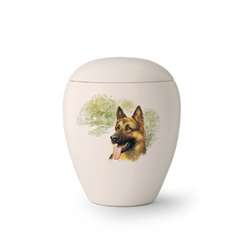 Edition Bianco, matt-weiß glasiert, Motiv Deutscher Schäferhund von Hand gemalt