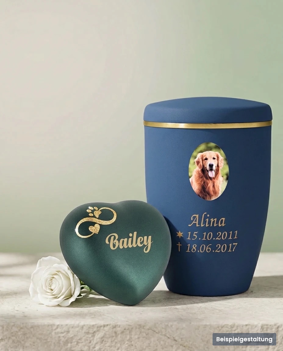 Personalisierte Tierurne mit Foto, Name und Lebensdaten